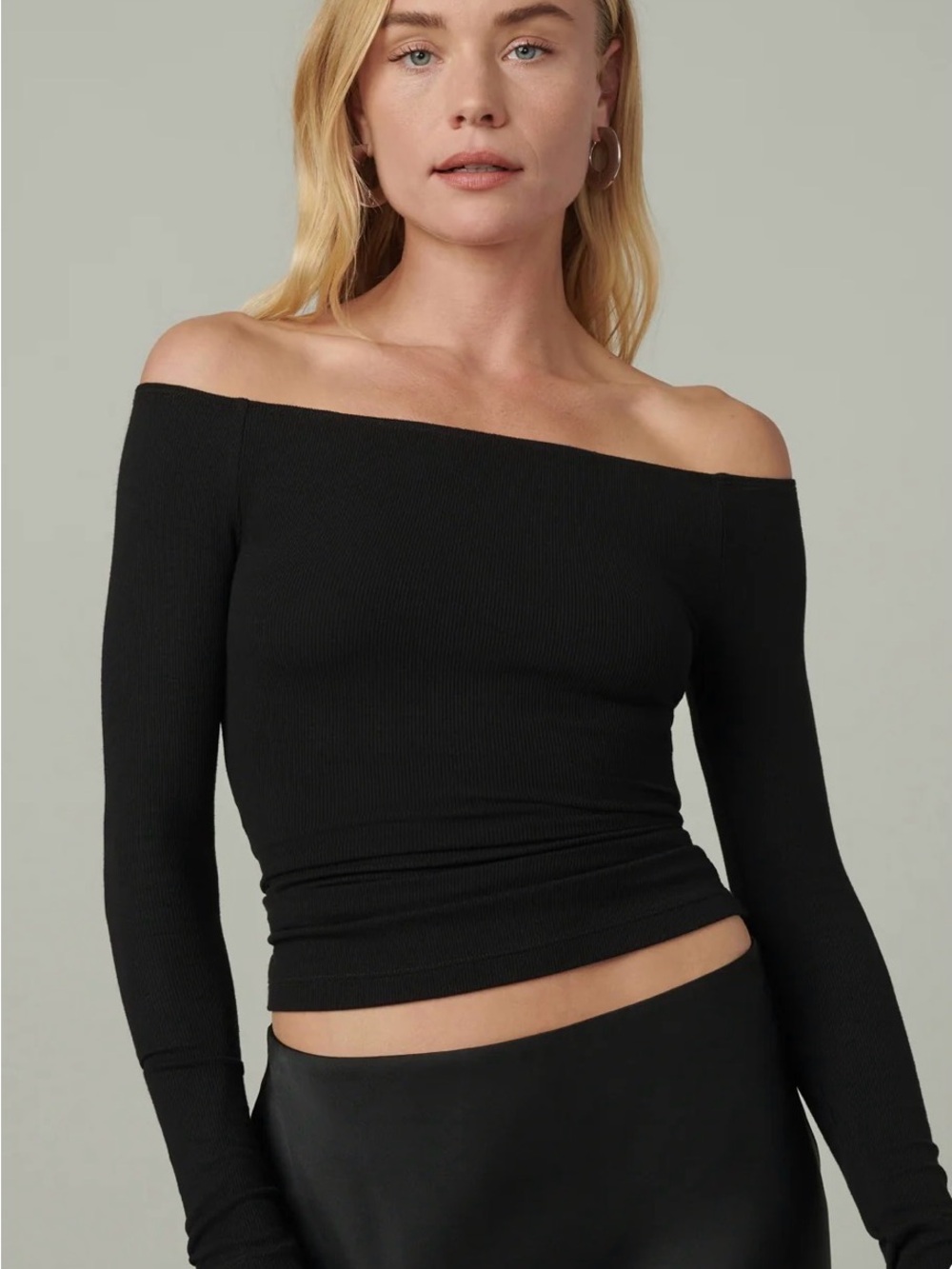 Joe's Jeans Black Off-the-Shoulder Ribbed Sweater